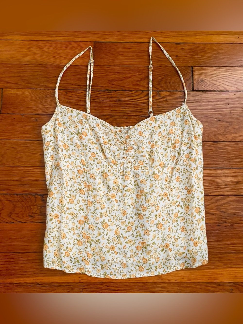 Reformation yellow floral sleeveless cropped v-neck top size 4